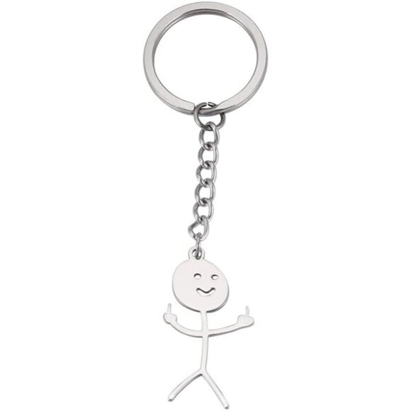 🆕 Women Silver Smiley Face Figurine Sign Language Keychain StickmanTrend Bag - Picture 1 of 9